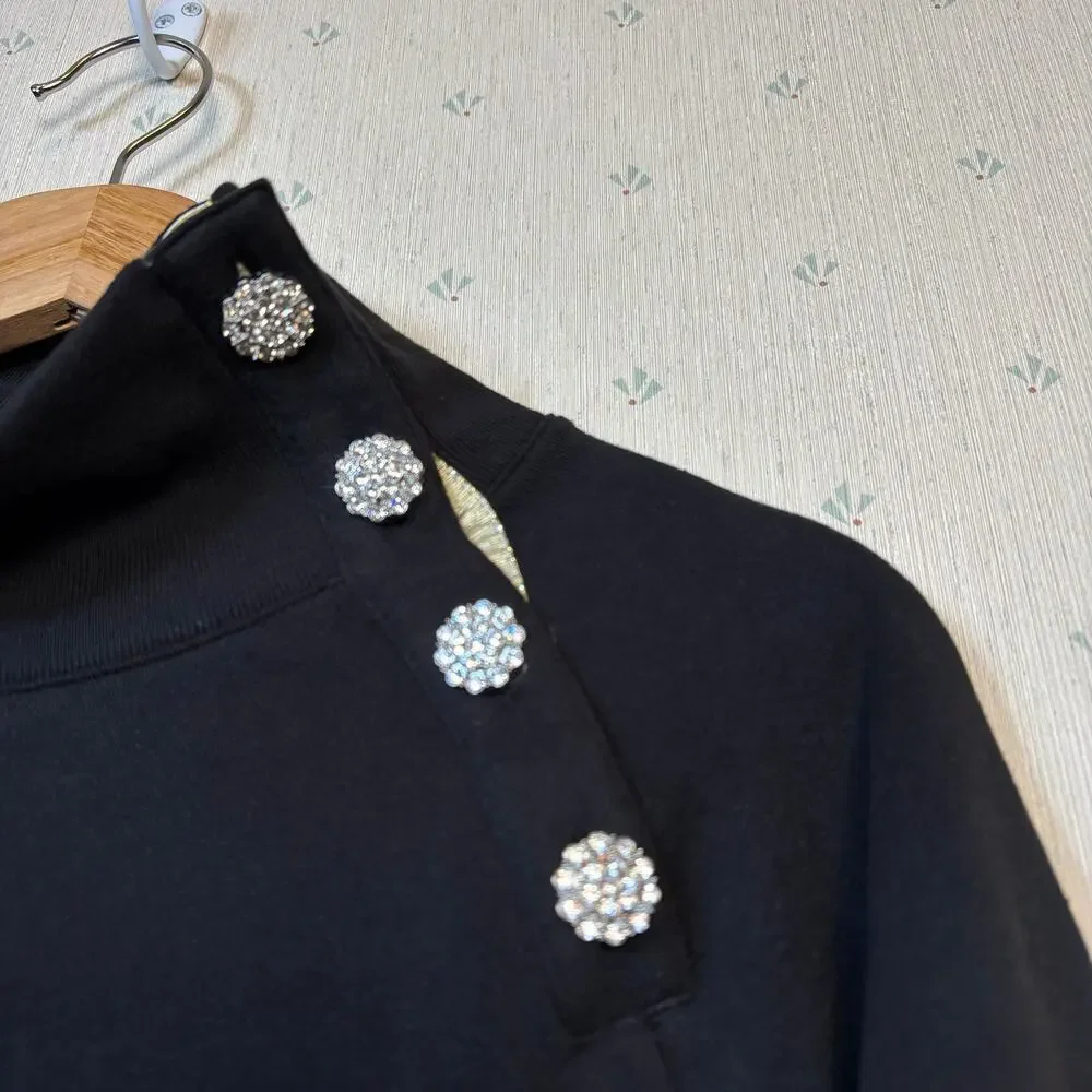 J Crew Jewel Button Mockneck Pullover Sweater Sz XL Black Loose Fit Minimal NWT